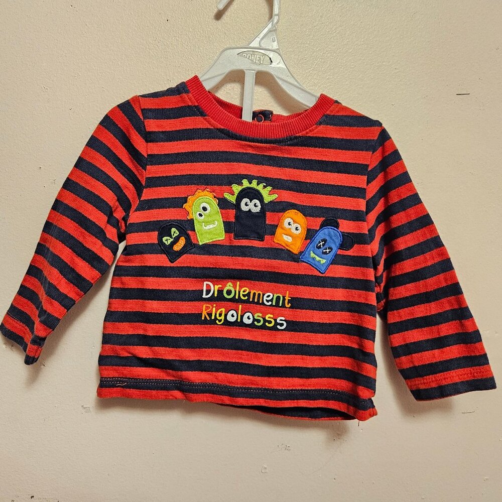 BOYS 12 MONTH STRIPED MONSTER SHIRT